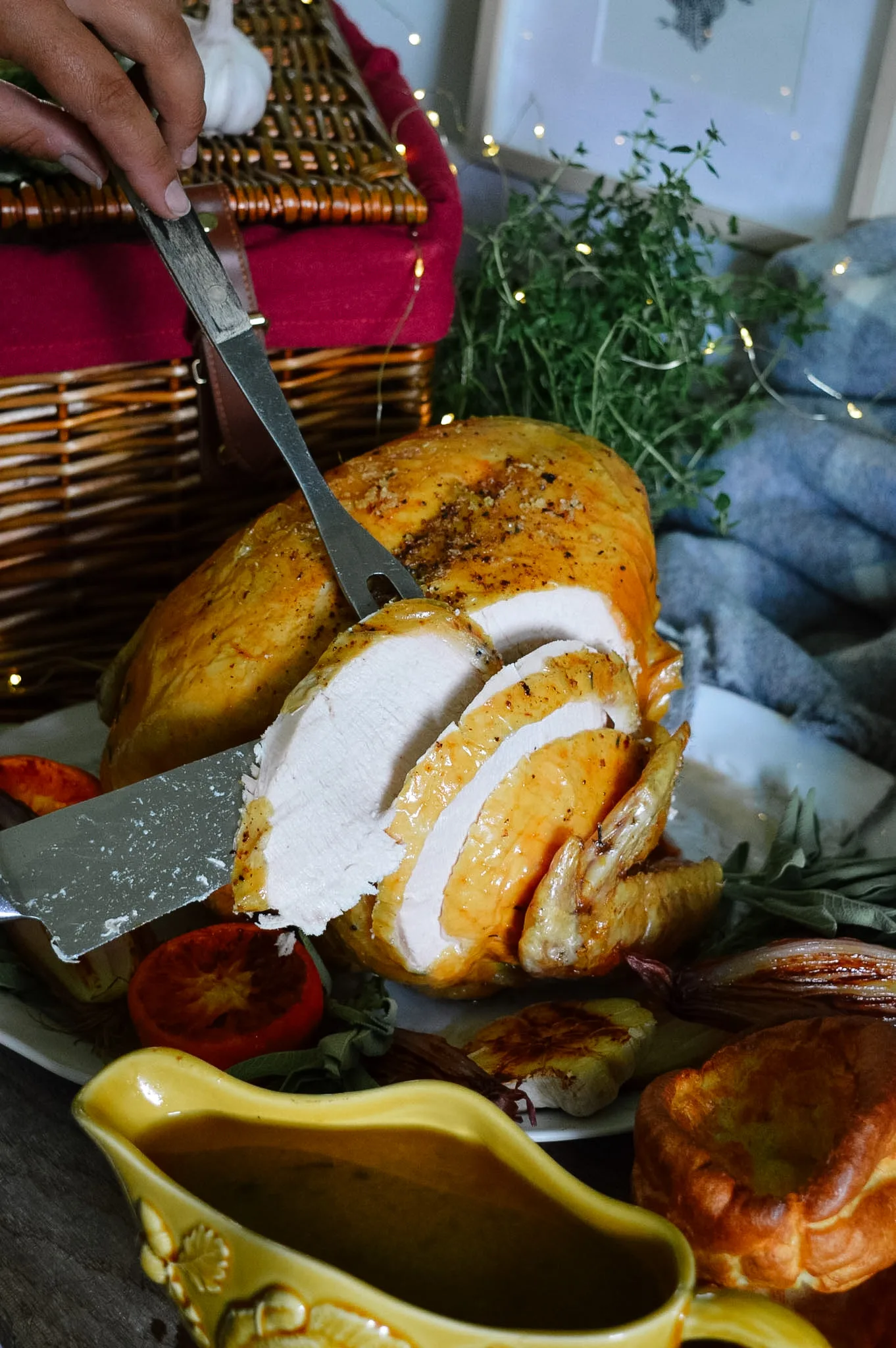 Carving slices from a roast Tim Way turkey